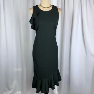 Banana Republic Asymmetric Ruffle Hem Dress Sz 6 Ruffle Shoulder Career Cocktail